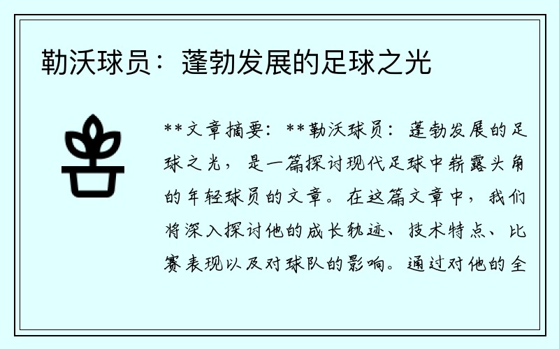 勒沃球员：蓬勃发展的足球之光