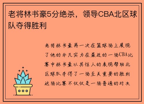 老将林书豪5分绝杀，领导CBA北区球队夺得胜利